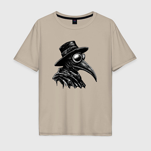 Мужская футболка оверсайз Plague doctor / Миндальный – фото 1