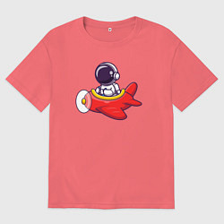 Футболка оверсайз мужская Космонавт в самолёте, цвет: коралловый