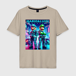 Футболка оверсайз мужская Mario and Luigi - cyberpunk collaboration, цвет: миндальный
