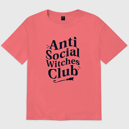 Мужская футболка оверсайз Anti social witches club / Коралловый – фото 1