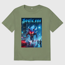 Футболка оверсайз мужская Ёжик монстр в ночном мегаполисе - неоновое свечени, цвет: авокадо