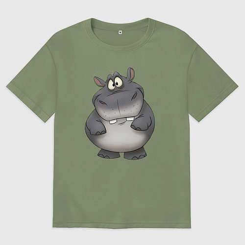 Мужская футболка оверсайз Бегемот улыбается / Авокадо – фото 1