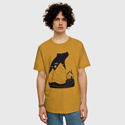 Футболка оверсайз мужская Горы и медведь, цвет: горчичный — фото 2