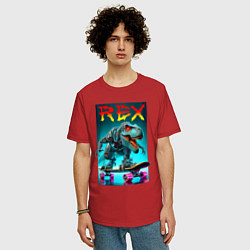 Футболка оверсайз мужская Tyrannosaur rex on a skateboard - ai art fantasy, цвет: красный — фото 2