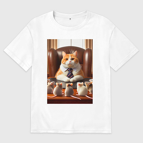 Мужская футболка оверсайз Рыжий кот босс - нейроарт / Белый – фото 1