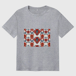 Футболка оверсайз мужская Узор красно-синий на белом фоне, цвет: меланж