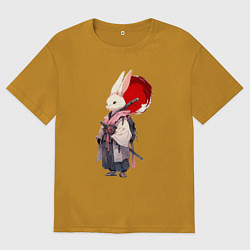 Футболка оверсайз мужская Заяц ронин, цвет: горчичный