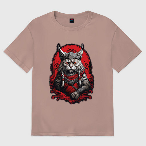 Мужская футболка оверсайз Кот викинг / Пыльно-розовый – фото 1