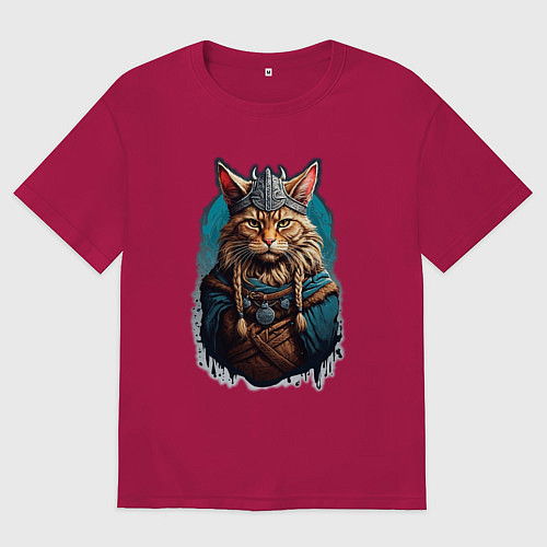 Мужская футболка оверсайз Кот викинг / Маджента – фото 1