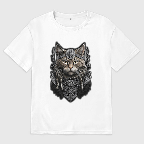 Мужская футболка оверсайз Кот викинг / Белый – фото 1
