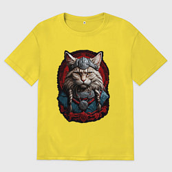 Футболка оверсайз мужская Кот викинг, цвет: желтый