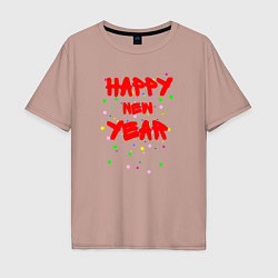 Мужская футболка оверсайз Happy New Year ярко-красным