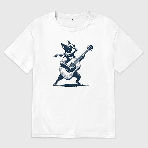 Мужская футболка оверсайз Бостон-терьер играет на гитаре / Белый – фото 1