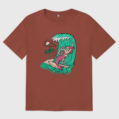 Мужская футболка оверсайз Серфер и русалка / Кирпичный – фото 1