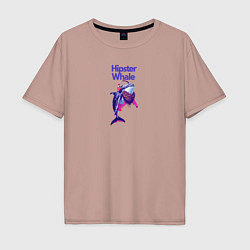 Футболка оверсайз мужская Hipster whale, цвет: пыльно-розовый