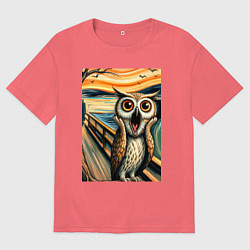 Футболка оверсайз мужская Сова кричит на картине Эдварда Мунка - нейроарт, цвет: коралловый