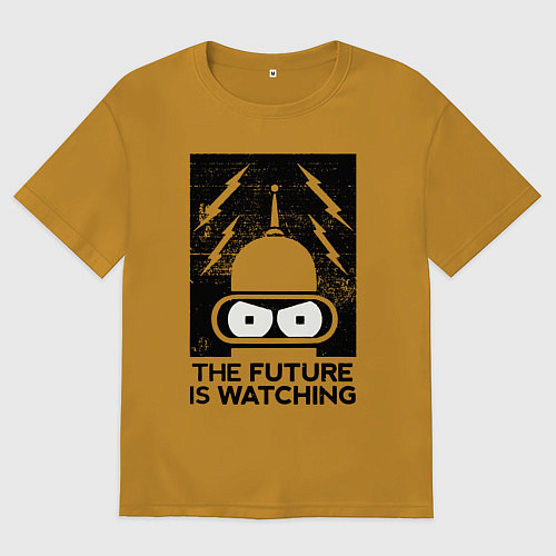 Мужская футболка оверсайз Бендер - будущее наблюдает / Горчичный – фото 1