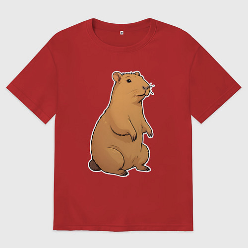 Мужская футболка оверсайз Звери капибара / Красный – фото 1