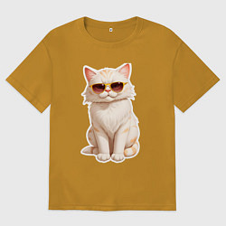 Мужская футболка оверсайз Кот в солнечных очках