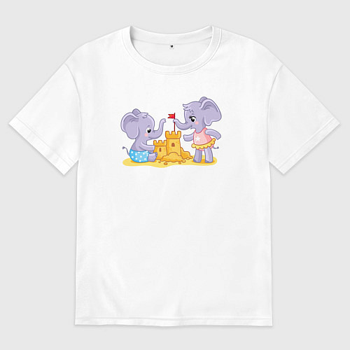 Мужская футболка оверсайз Слоники в песочнице / Белый – фото 1