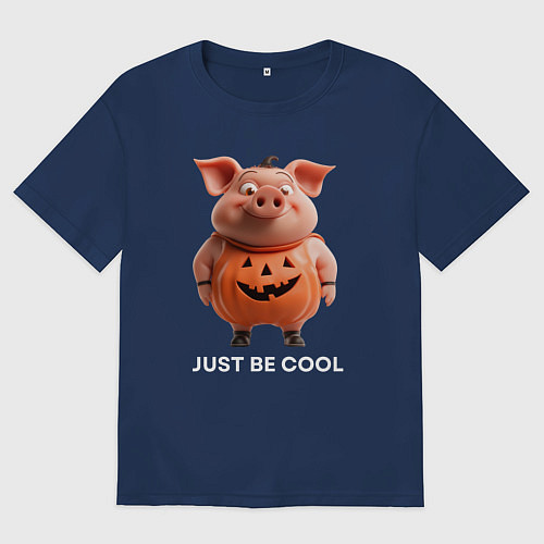Мужская футболка оверсайз Будь крутым - поросенок хеллоуин / Тёмно-синий – фото 1