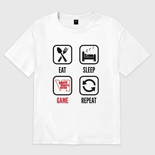 Мужская футболка оверсайз Eat - sleep - GTA6 - repeat / Белый – фото 1