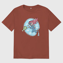 Футболка оверсайз мужская Девочка-дайвер и рыбка, цвет: кирпичный