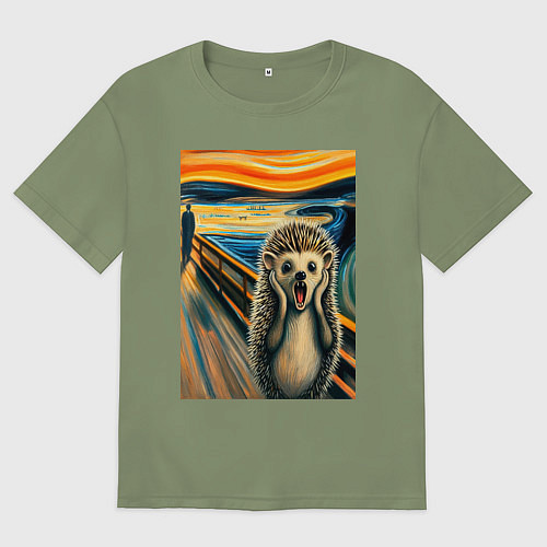 Мужская футболка оверсайз Ёжик кричит на картине Эдварда Мунка - мем искусст / Авокадо – фото 1