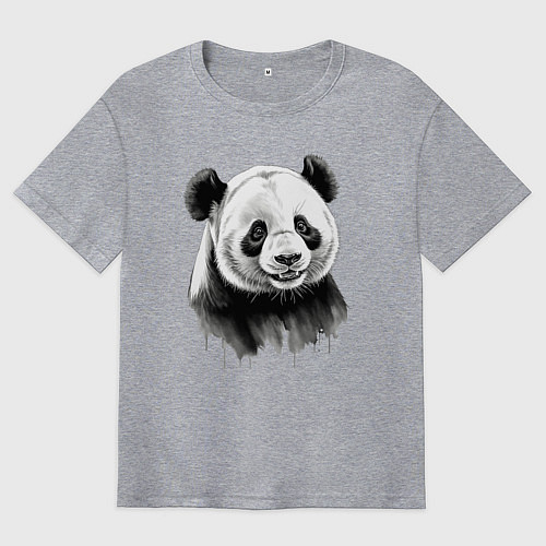 Мужская футболка оверсайз Панда портрет черно белый / Меланж – фото 1