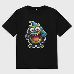 Мужская футболка оверсайз Веселый зубастый монстрик