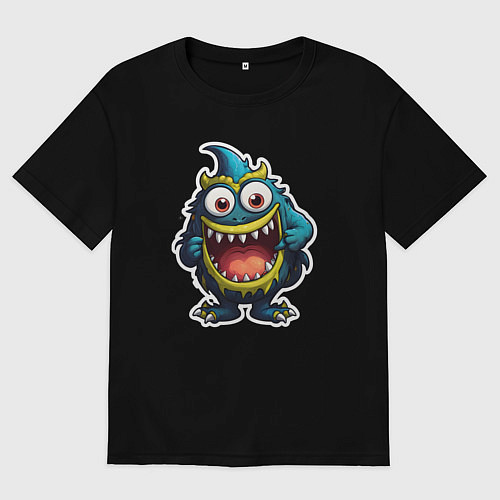 Мужская футболка оверсайз Веселый зубастый монстрик / Черный – фото 1
