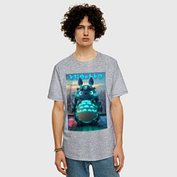 Футболка оверсайз мужская Cyber Totoro - neon glow fantasy, цвет: меланж — фото 2