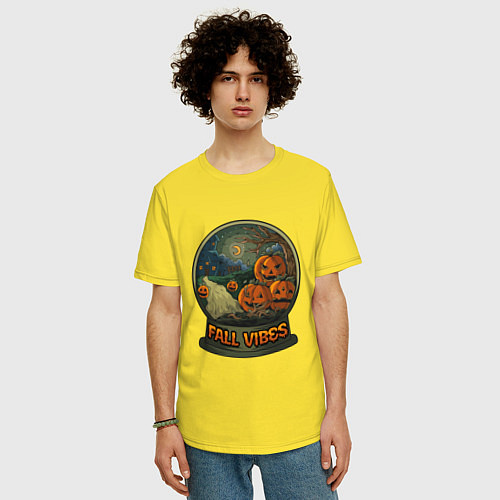 Мужская футболка оверсайз Стеклянный шар fall vibes / Желтый – фото 3