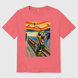 Мужская футболка оверсайз Оса кричит на картине Эдварда Мунка - мем искусств