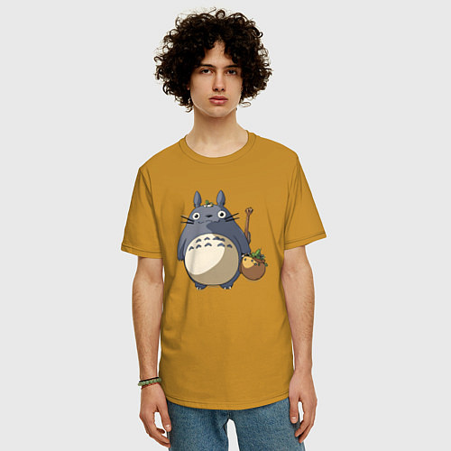 Мужская футболка оверсайз Смешной тоторо / Горчичный – фото 3