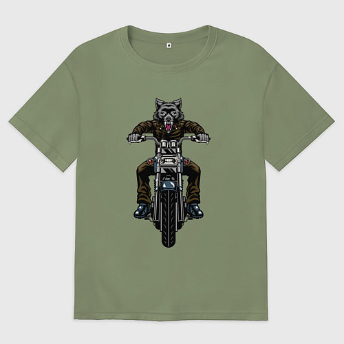 Мужская футболка оверсайз Волк на байке / Авокадо – фото 1