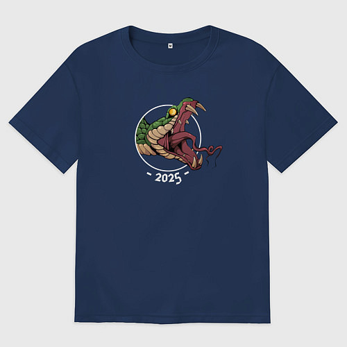 Мужская футболка оверсайз Зелёная змея символ 2025 года / Тёмно-синий – фото 1