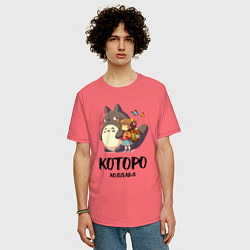 Футболка оверсайз мужская Кот и Тоторо - коллаба, цвет: коралловый — фото 2