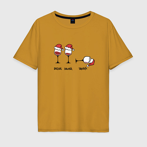 Мужская футболка оверсайз Drink drank drunk - New Year / Горчичный – фото 1