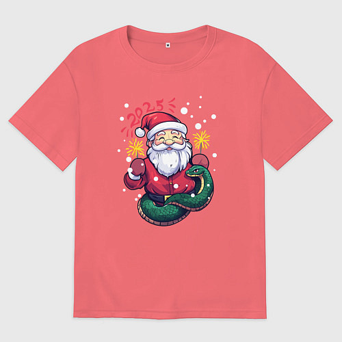 Мужская футболка оверсайз Змея и Дед мороз / Коралловый – фото 1