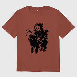 Футболка оверсайз мужская Жнец и его кот, цвет: кирпичный