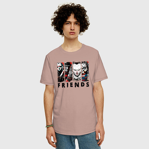 Мужская футболка оверсайз Halloween friends black friday / Пыльно-розовый – фото 3