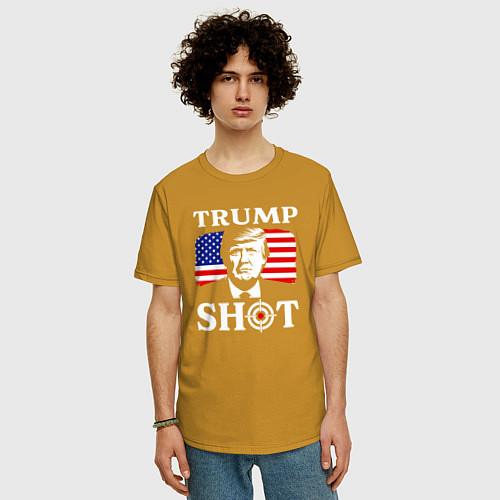 Мужская футболка оверсайз Trump shot / Горчичный – фото 3