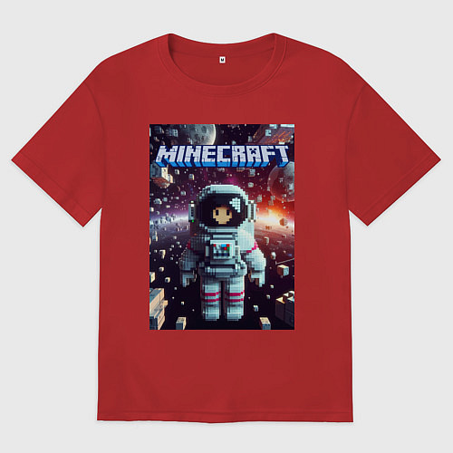 Мужская футболка оверсайз Брюнетка в космосе - Майнкрафт фантазия / Красный – фото 1