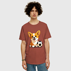 Футболка оверсайз мужская Корги с футбольным мячом, цвет: кирпичный — фото 2