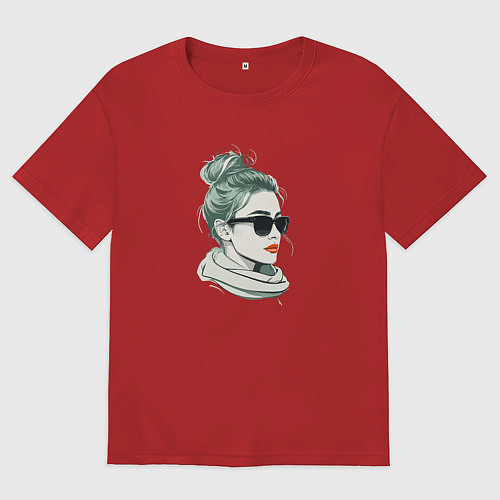 Мужская футболка оверсайз Блондинка в очках / Красный – фото 1