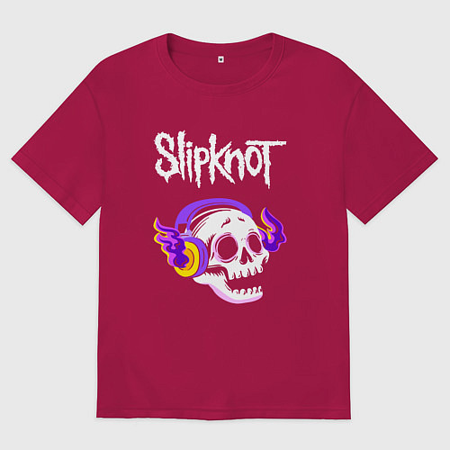 Мужская футболка оверсайз Slipknot - неоновый череп / Маджента – фото 1