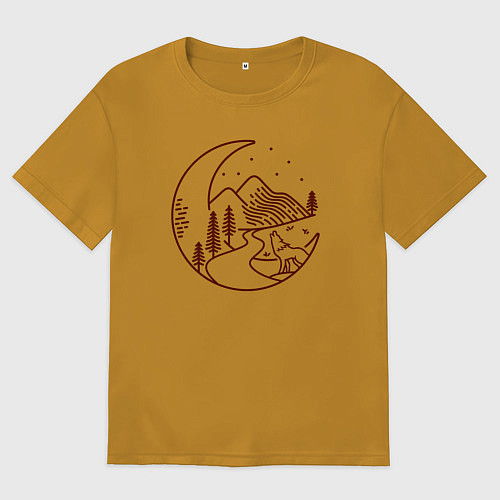Мужская футболка оверсайз Волк в ночи / Горчичный – фото 1