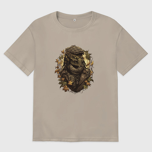 Мужская футболка оверсайз Осенний хищник в кепке / Миндальный – фото 1