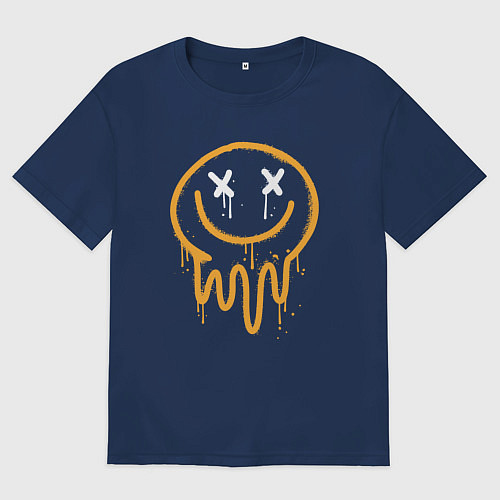 Мужская футболка оверсайз Funny smiling / Тёмно-синий – фото 1